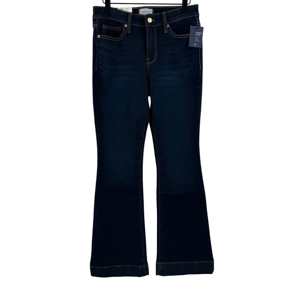 Crown & Ivy Jeans SZ 4 Jaden Wash High Rise Flare Gold Hem Denim NWT Cotton